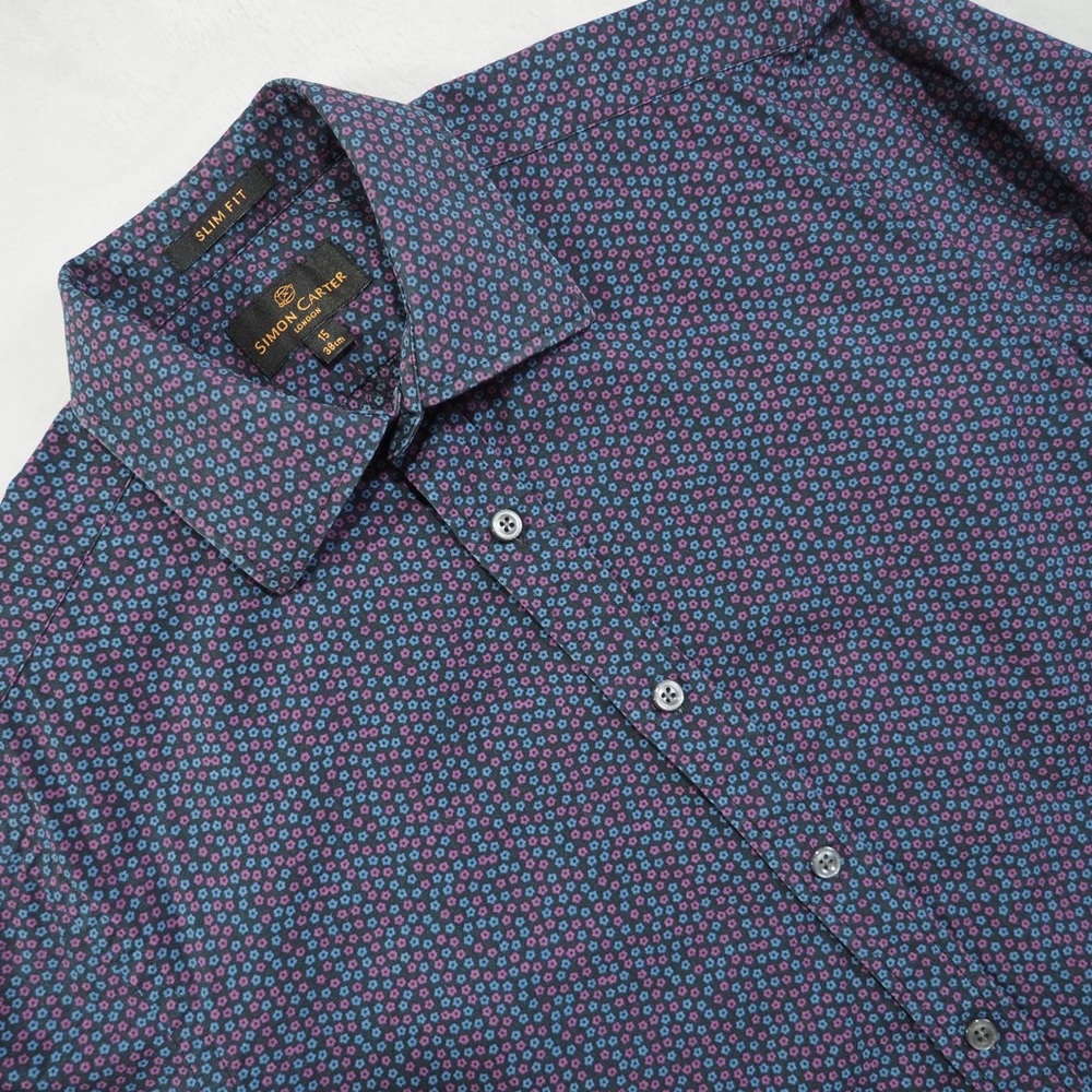 Simon Carter Sz 15/38 Slim Fit Blue Dress Shirt  men 100% Cotton
